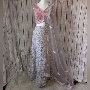 Floral Lace Pink and White Embroidered Wedding Outfit